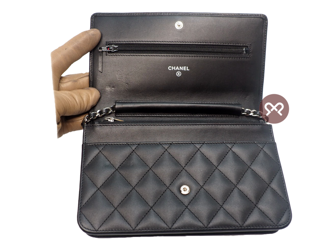 Chanel 18360325 Black/ Black Patent Cambon Calf Wallet on Chain Silver Hardware Shoulder Bag - Image 4
