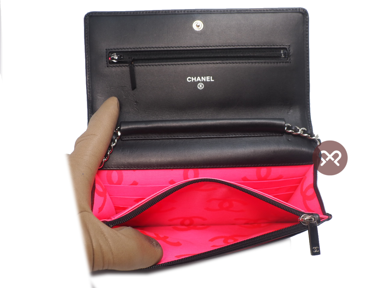 Chanel 18360325 Black/ Black Patent Cambon Calf Wallet on Chain Silver Hardware Shoulder Bag - Image 10