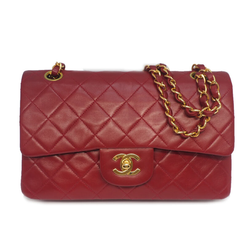 CHANEL 5038991 Red Lambskin 23cm Medium Classic Flap Gold Hardware
