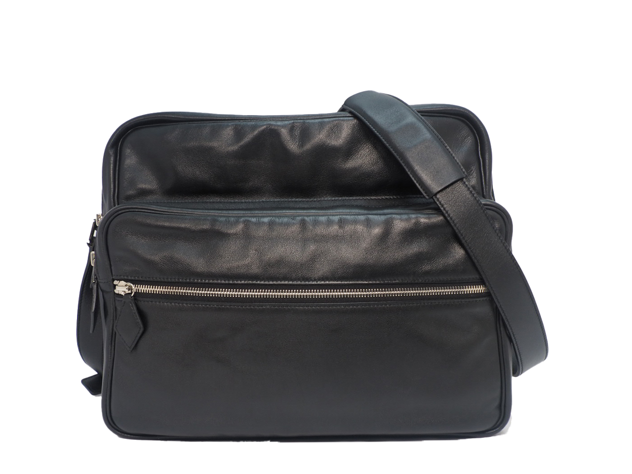 Hermes 34cm Black Veau Sikkim Calfskin L Stamp Shoulder/ Reporter/ Cross Body Messenger Bag