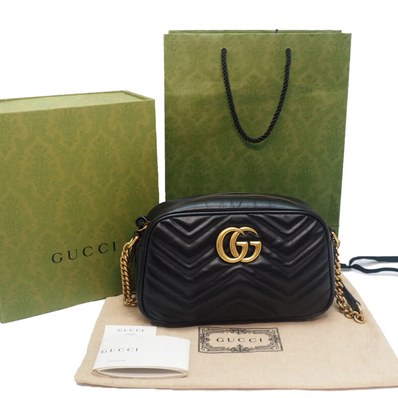 Gucci 447632 Black Leather GG Marmont Small Matelassé Crossbody bag