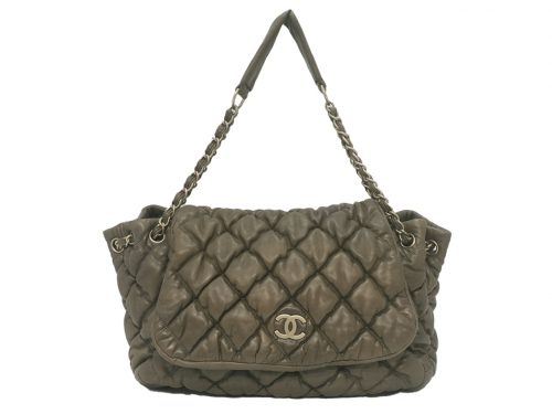 Chanel 11533036 Dark Beige/ Khaki Green Bubble Quilt Accordion Flap Bag Gold Tone Hardware