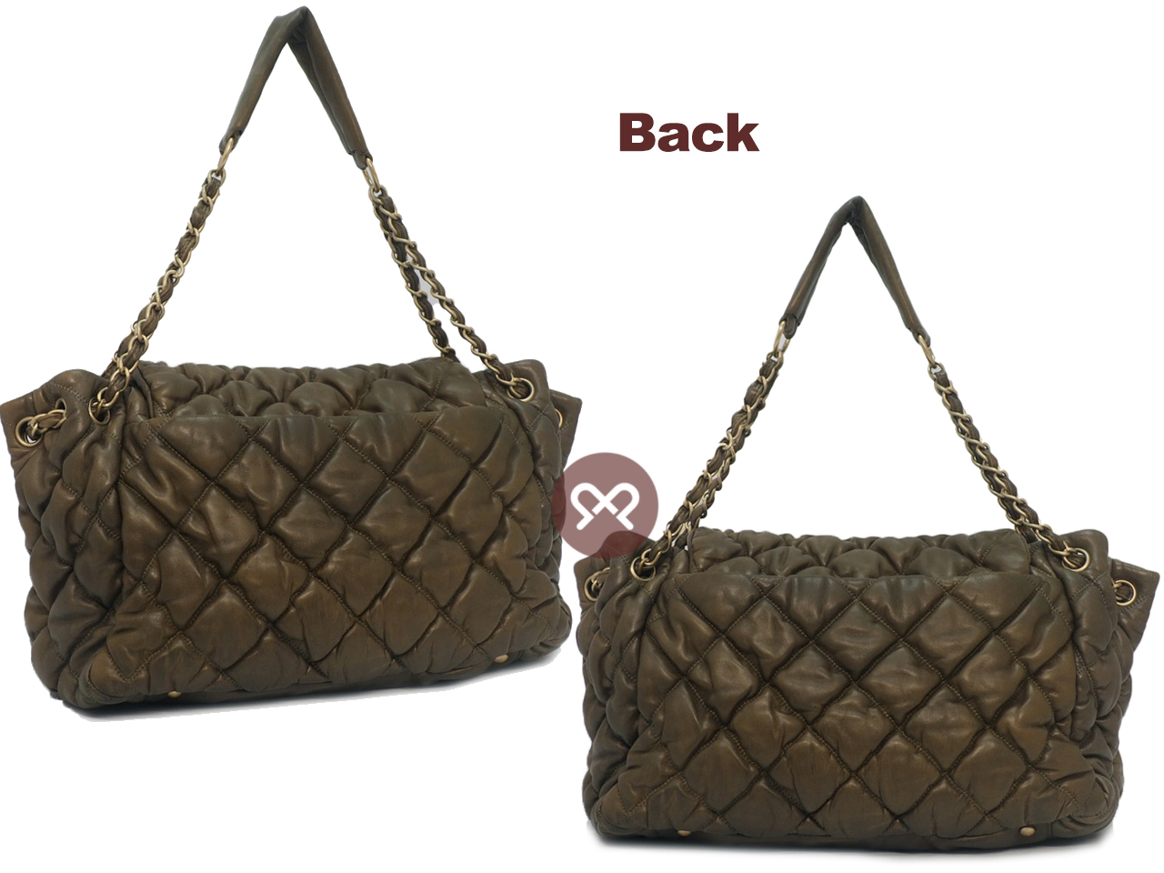 Chanel 11533036 Dark Beige/ Khaki Green Bubble Quilt Accordion Flap Bag Gold Tone Hardware - Image 3