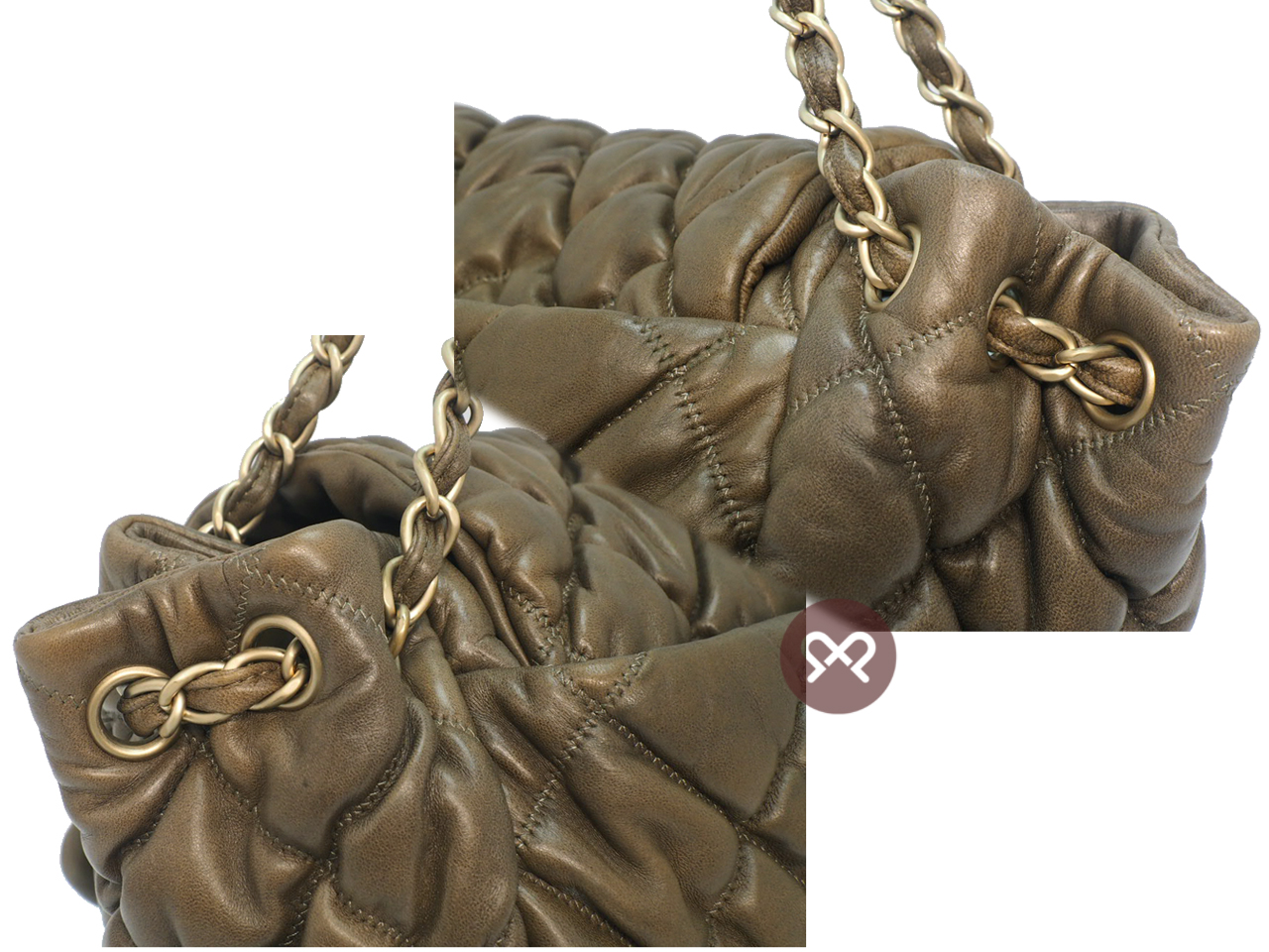 Chanel 11533036 Dark Beige/ Khaki Green Bubble Quilt Accordion Flap Bag Gold Tone Hardware - Image 5
