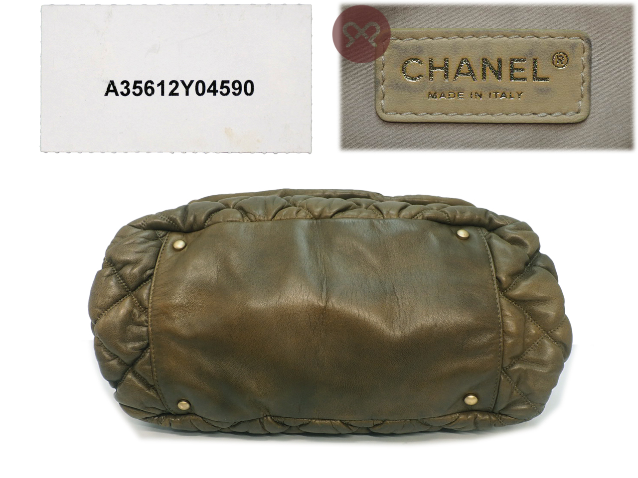 Chanel 11533036 Dark Beige/ Khaki Green Bubble Quilt Accordion Flap Bag Gold Tone Hardware - Image 4