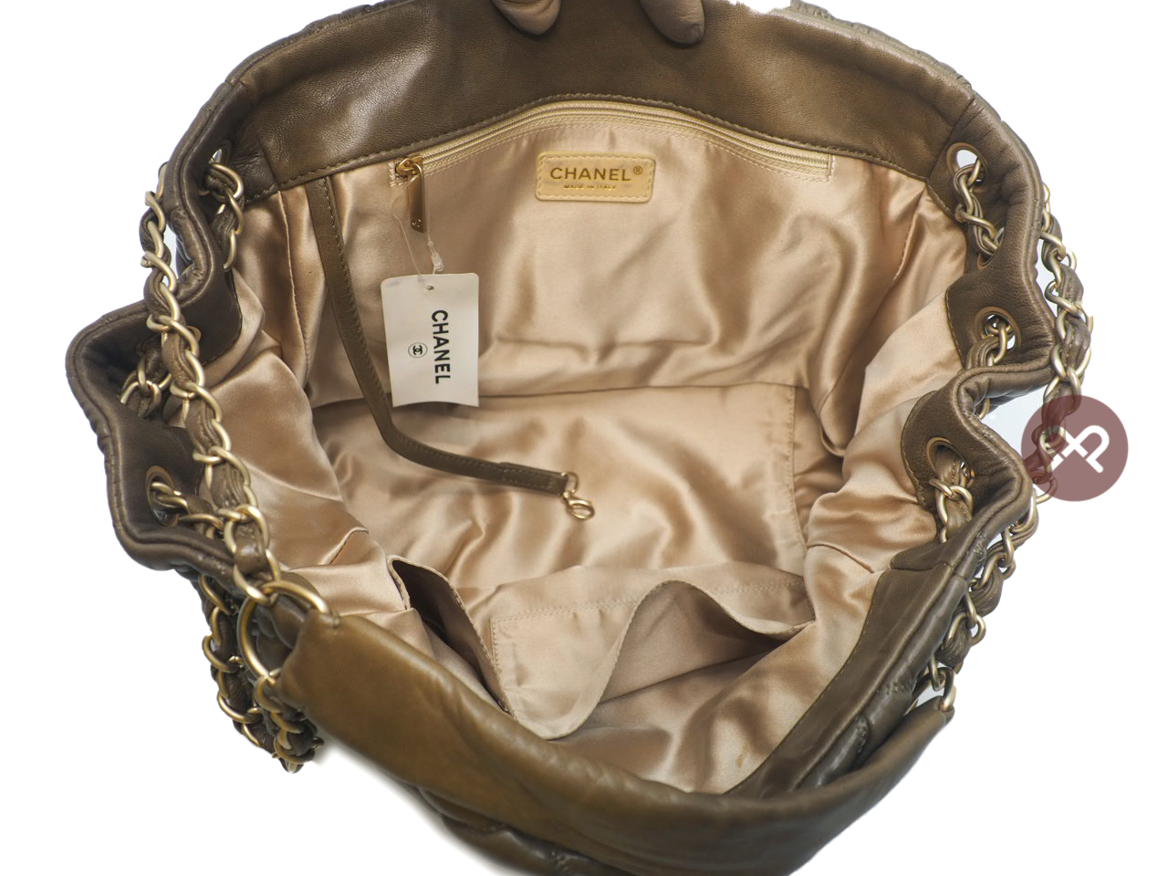 Chanel 11533036 Dark Beige/ Khaki Green Bubble Quilt Accordion Flap Bag Gold Tone Hardware - Image 7