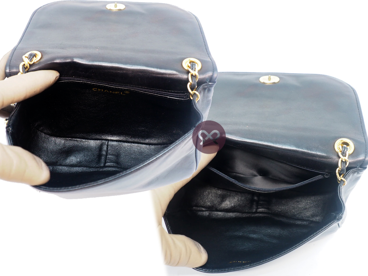 Chanel 0531828 Black Lambskin 20cm Vintage Chain Flap Sling Bag Gold Hardware - Image 11