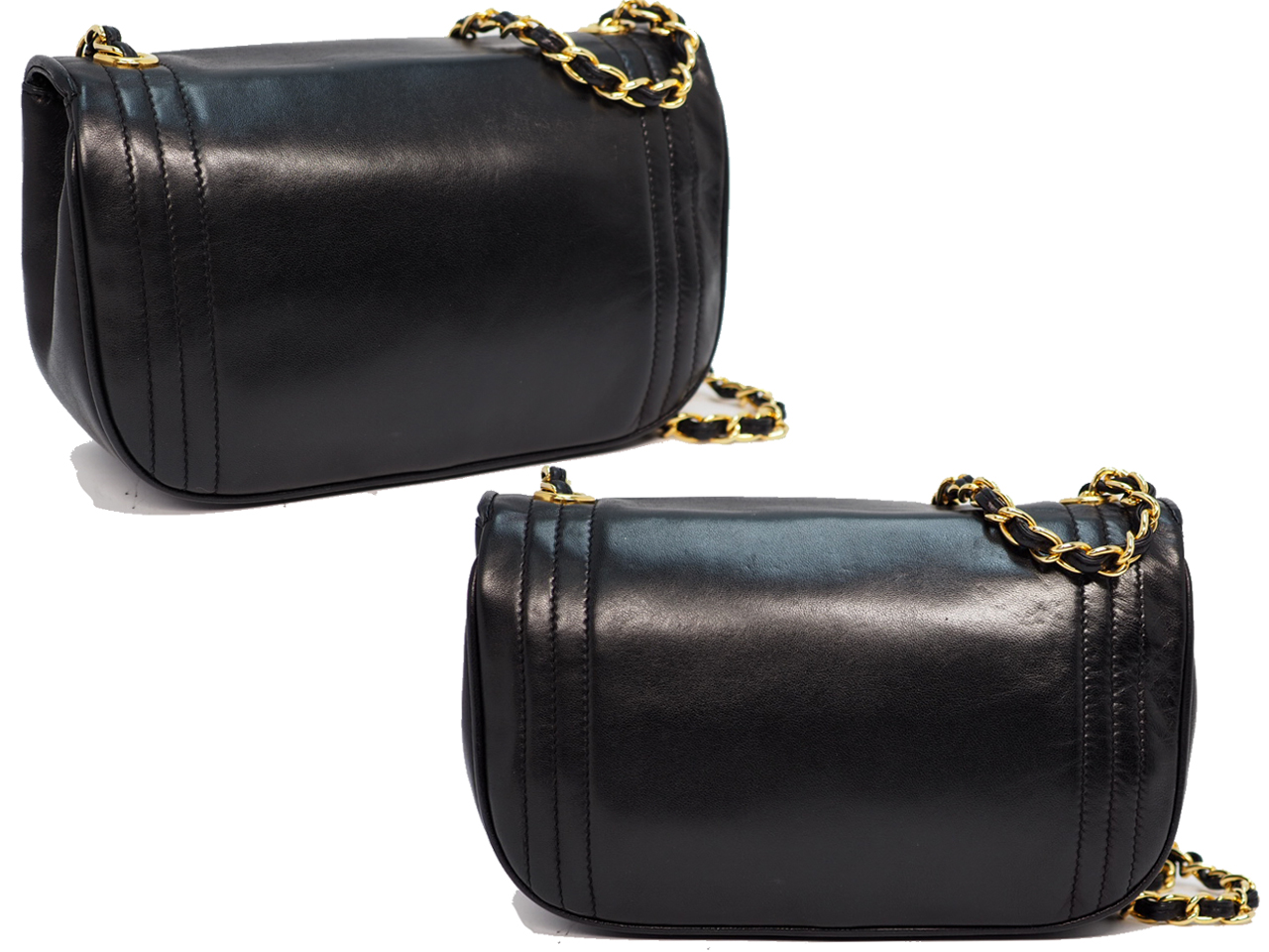 Chanel 0531828 Black Lambskin 20cm Vintage Chain Flap Sling Bag Gold Hardware - Image 6