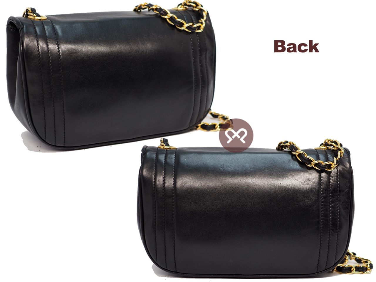 Chanel 0531828 Black Lambskin 20cm Vintage Chain Flap Sling Bag Gold Hardware - Image 3