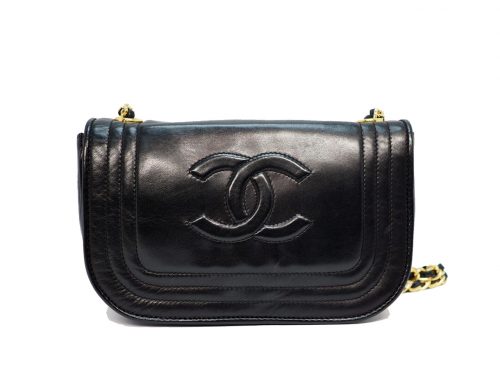 Chanel 0531828 Black Lambskin 20cm Vintage Chain Flap Sling Bag Gold Hardware