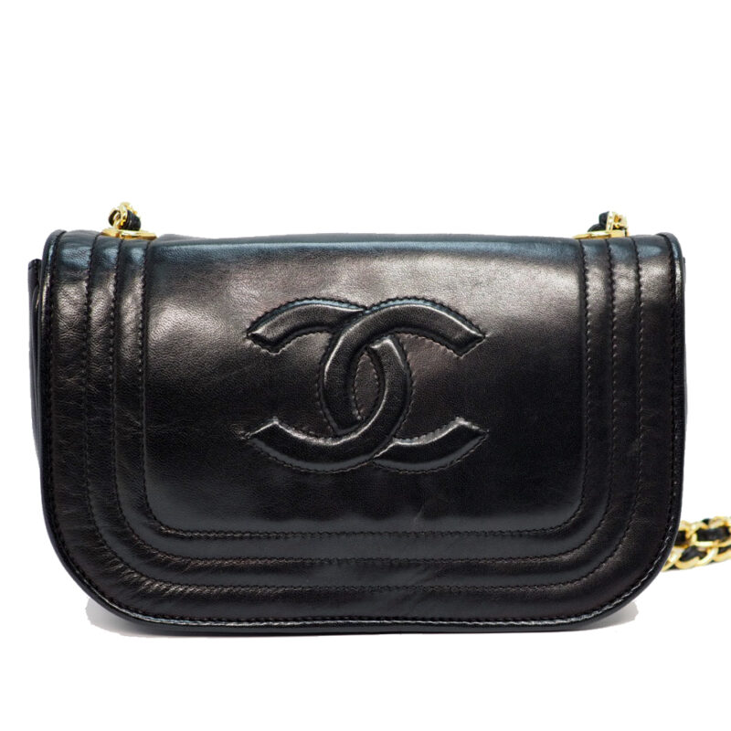 Chanel 0531828 Black Lambskin 20cm Vintage Chain Flap Sling Bag Gold Hardware