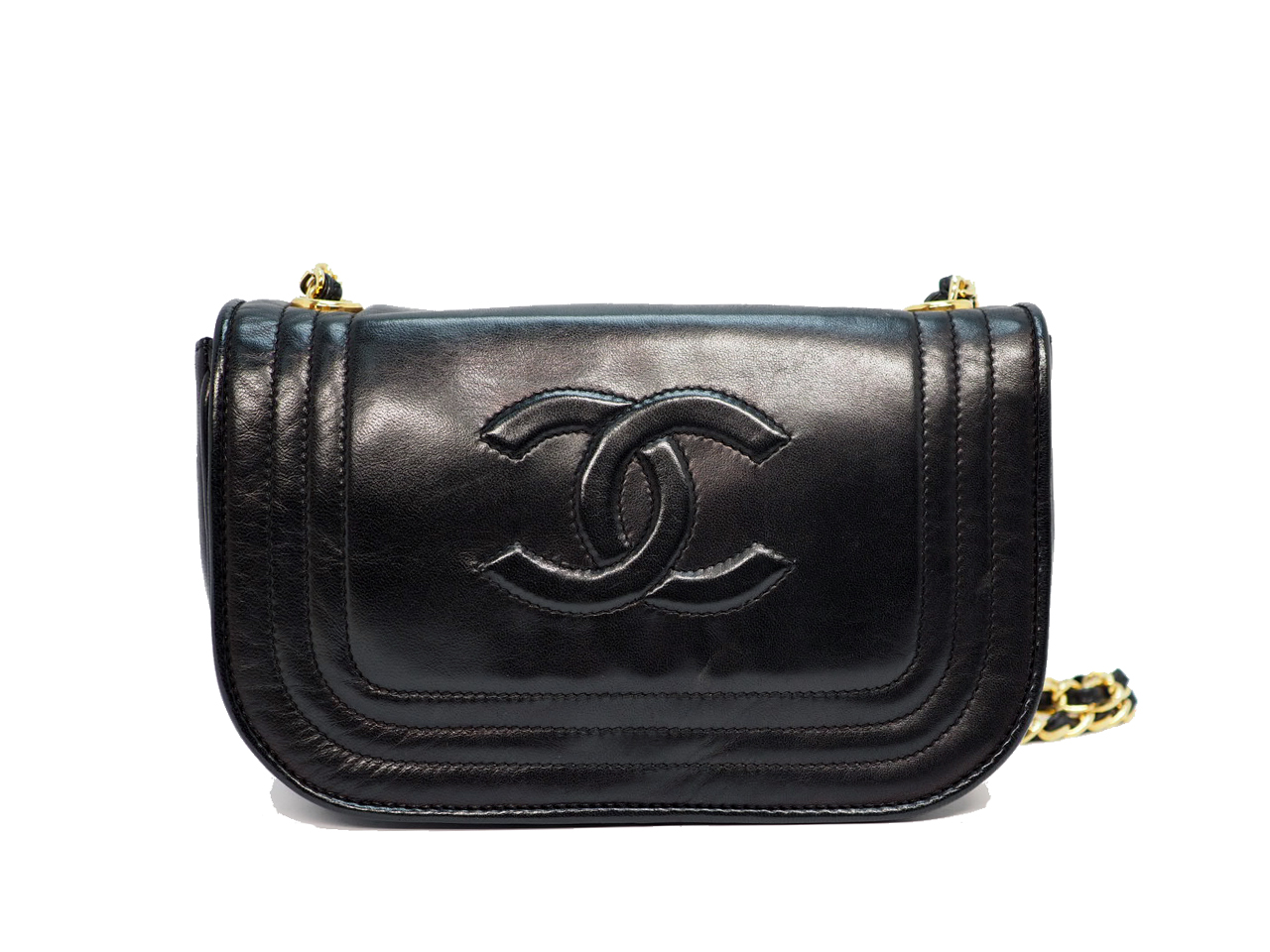 Chanel 0531828 Black Lambskin 20cm Vintage Chain Flap Sling Bag Gold Hardware