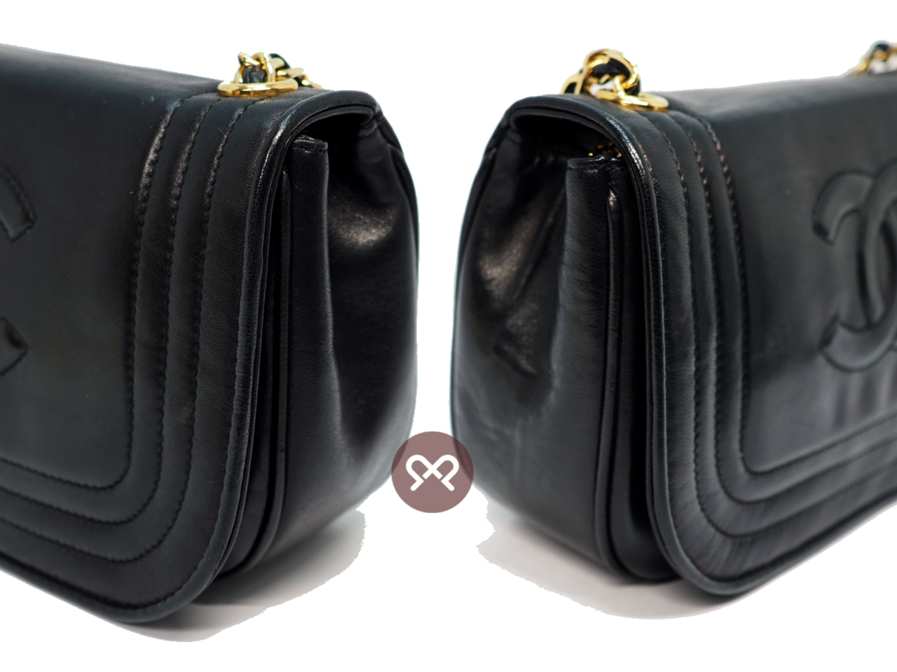 Chanel 0531828 Black Lambskin 20cm Vintage Chain Flap Sling Bag Gold Hardware - Image 7