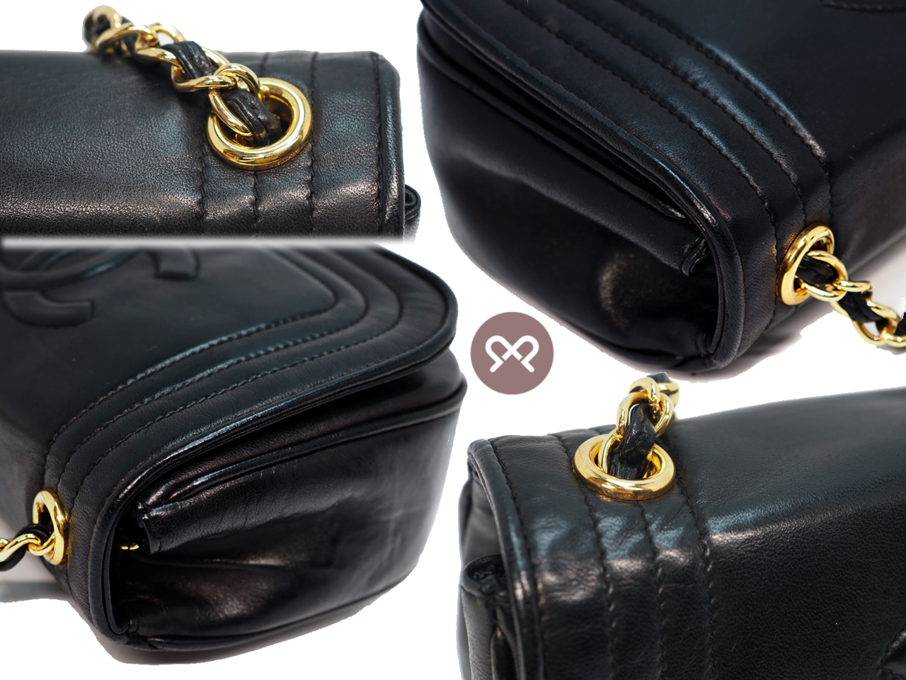 Chanel 0531828 Black Lambskin 20cm Vintage Chain Flap Sling Bag Gold Hardware - Image 8