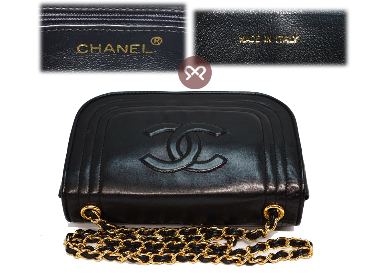 Chanel 0531828 Black Lambskin 20cm Vintage Chain Flap Sling Bag Gold Hardware - Image 5