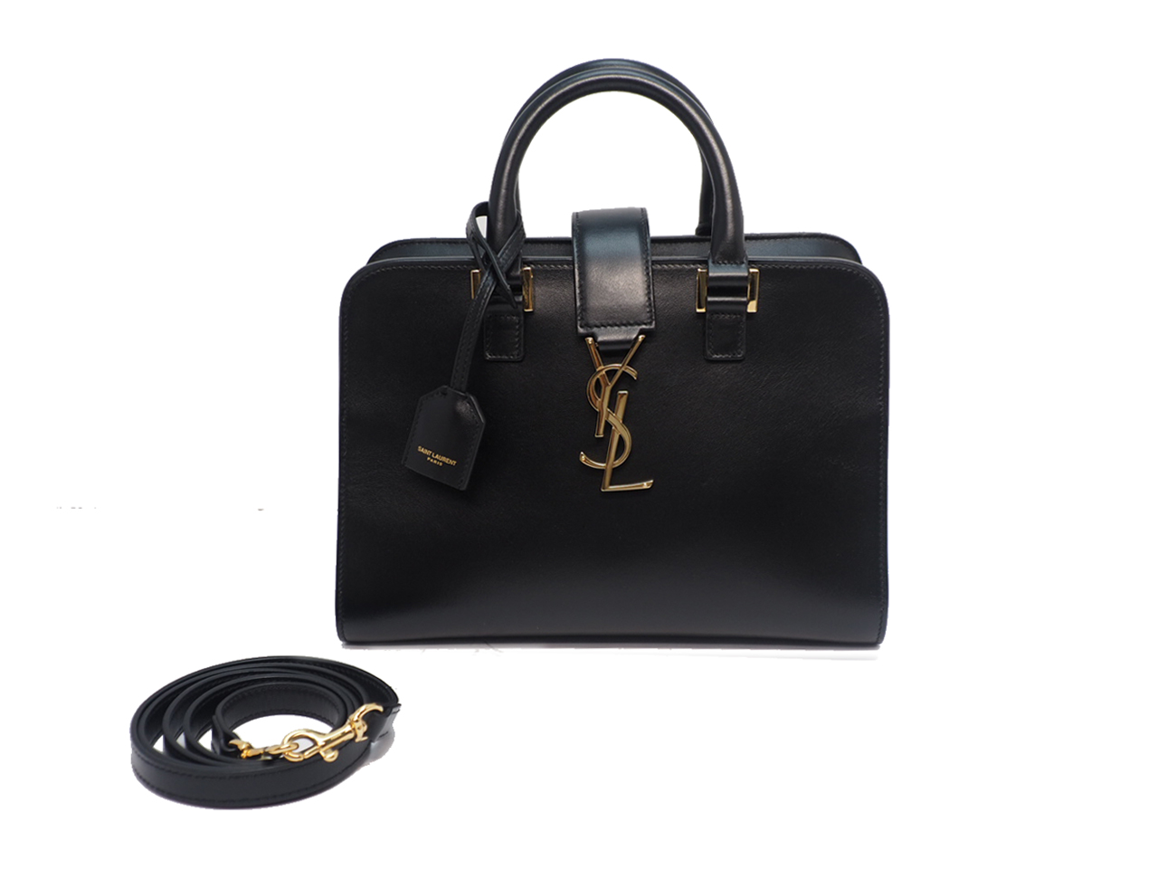 YSL Yvas Saint Laurant 472466 Black Calf Cabas Paris Baby 26cm 2 Way bag