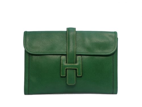 Hermes 29cm Green Vintage Epsom Leather Jige PM Clutch