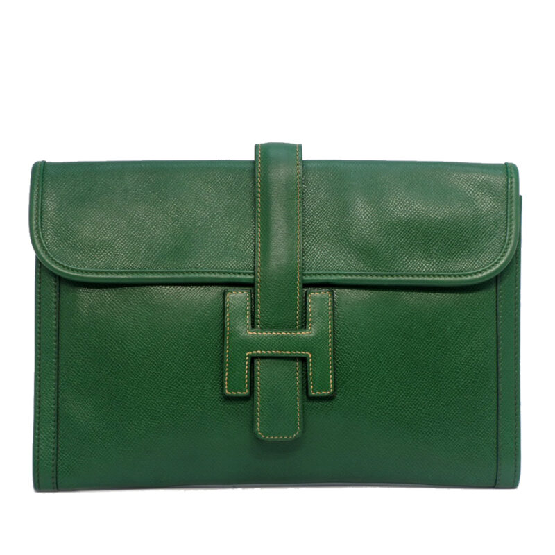 Hermes 29cm Green Vintage Epsom Leather Jige PM Clutch
