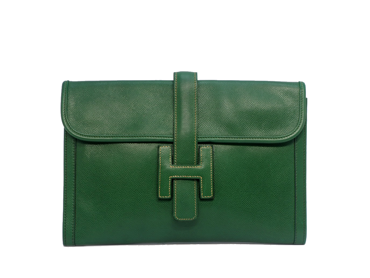Hermes 29cm Green Vintage Epsom Leather Jige PM Clutch