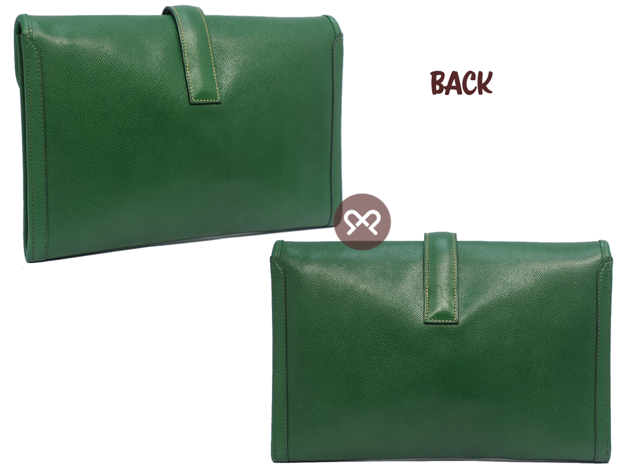 Hermes 29cm Green Vintage Epsom Leather Jige PM Clutch - Image 2