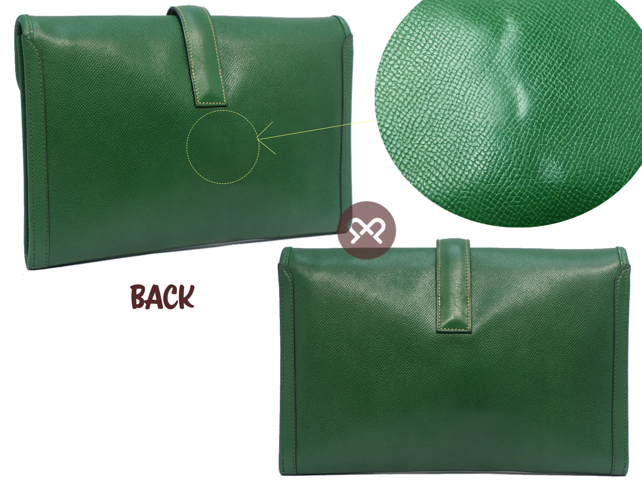 Hermes 29cm Green Vintage Epsom Leather Jige PM Clutch - Image 3