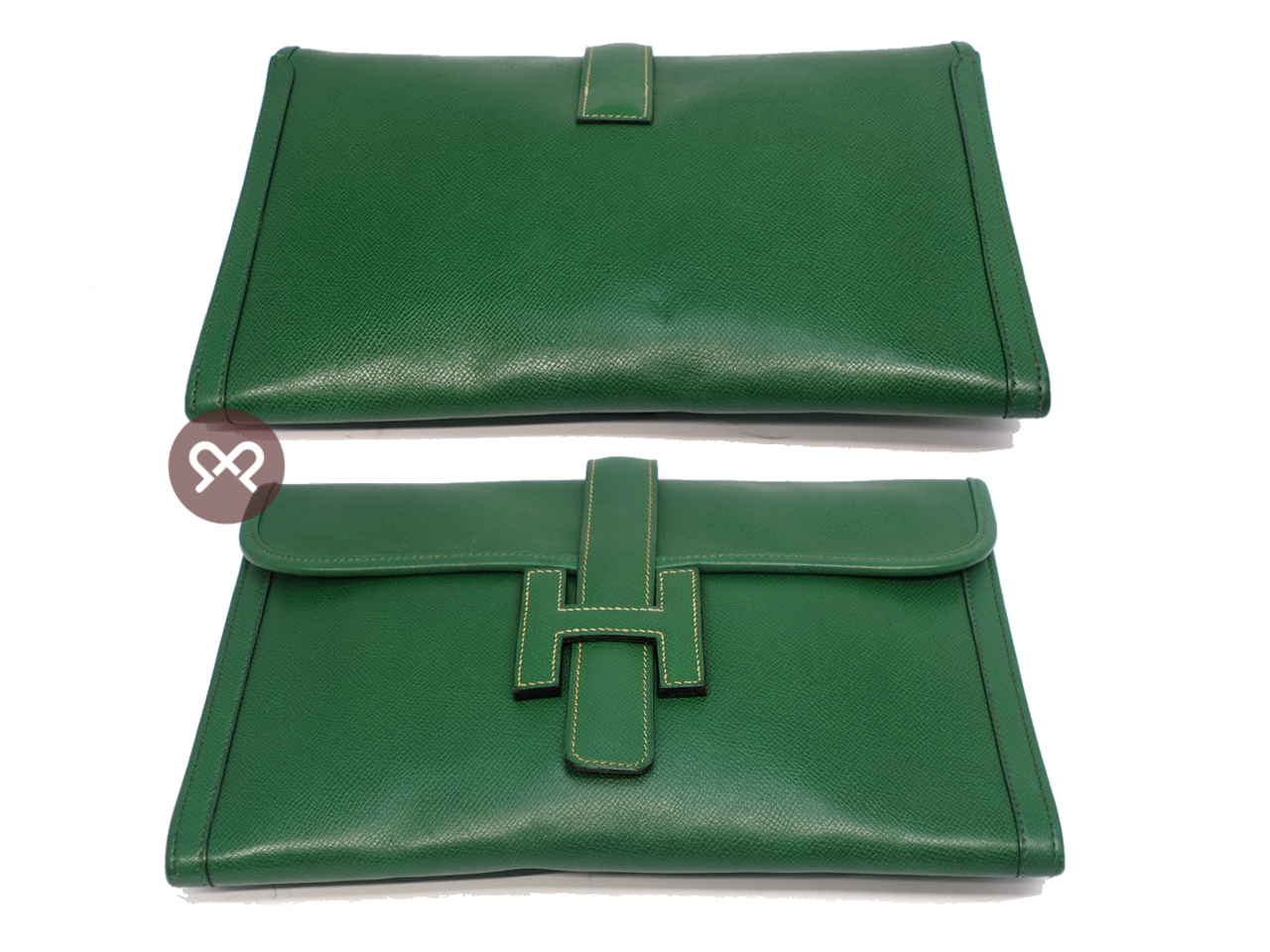 Hermes 29cm Green Vintage Epsom Leather Jige PM Clutch - Image 6