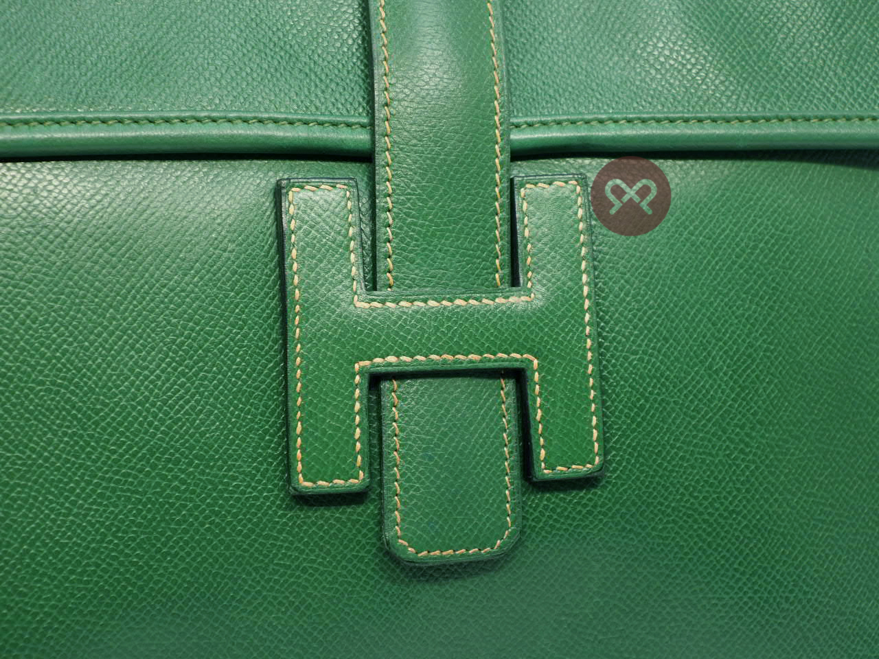 Hermes 29cm Green Vintage Epsom Leather Jige PM Clutch - Image 8
