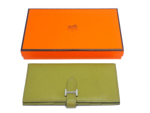 Hermes Long Bearn Wallet Yellow/ Green Mysore Goatskin I Stamp Palladium Hardware