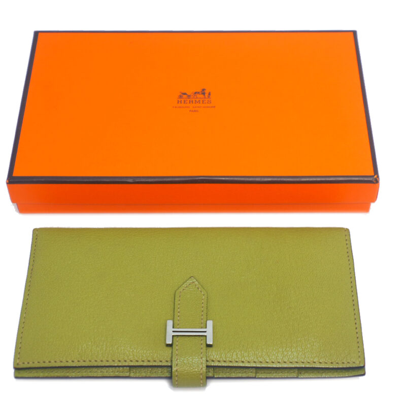 Hermes Long Bearn Wallet Yellow/ Green Mysore Goatskin I Stamp Palladium Hardware