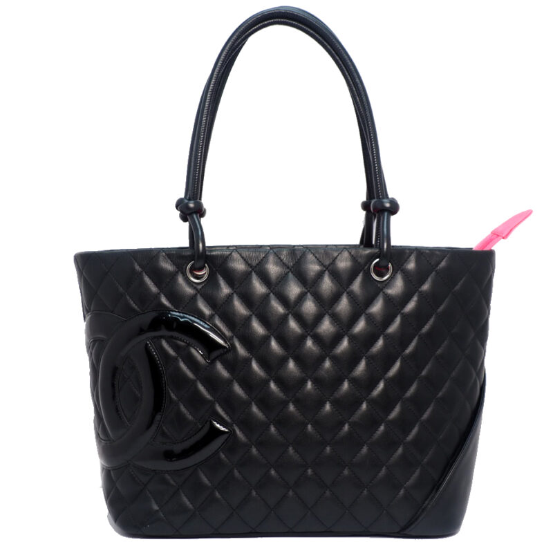 Chanel 13510908 Black x Black Patent Cambon Quilted CC Shopping Large Tote