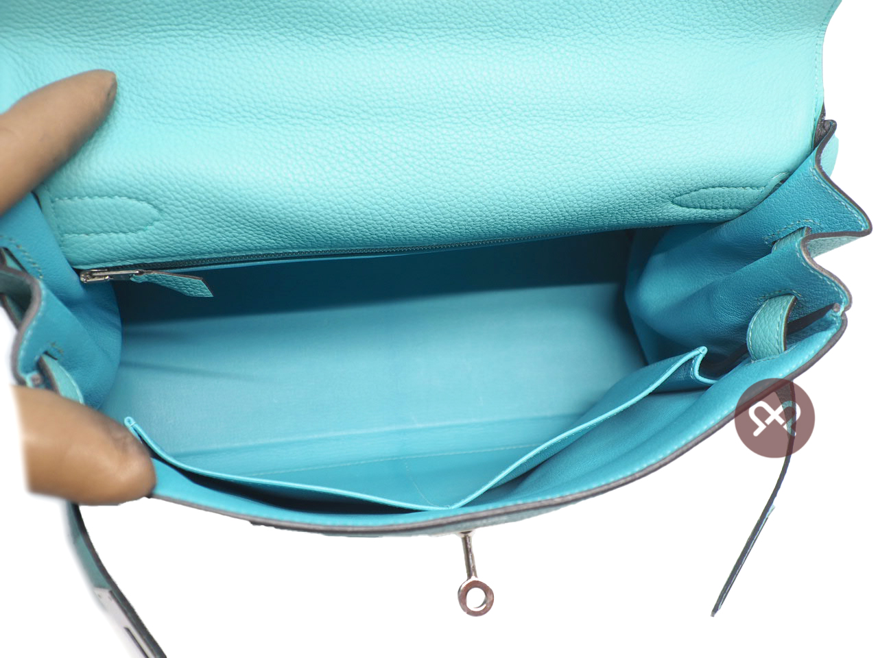 Hermes Kelly 32 Retourne T Stamp Lagon Blue Togo Leather Palladium Hardware Tote/ Shoulder Bag - Image 8