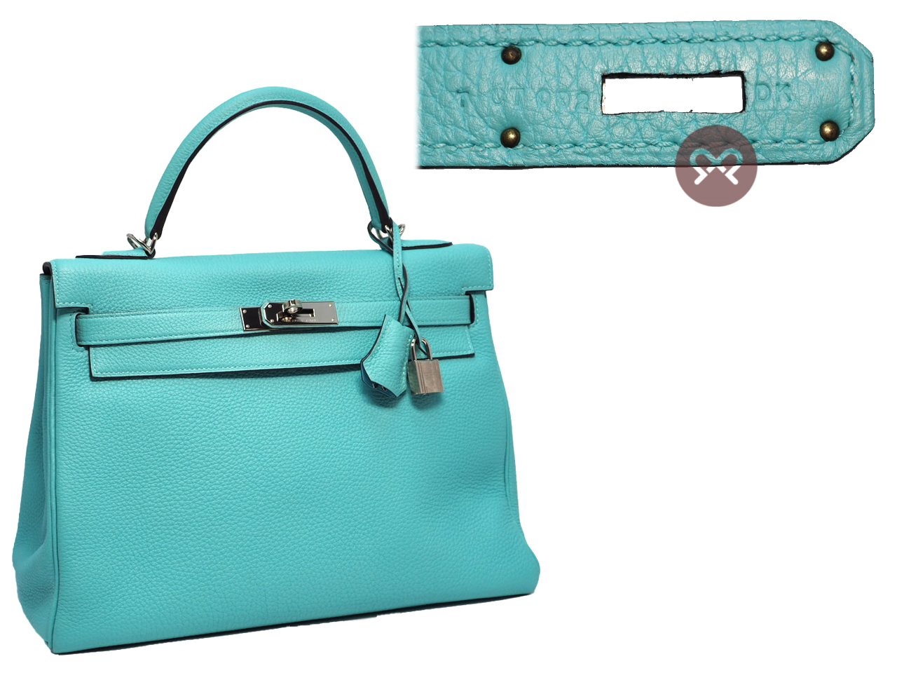 Hermes Kelly 32 Retourne T Stamp Lagon Blue Togo Leather Palladium Hardware Tote/ Shoulder Bag - Image 2