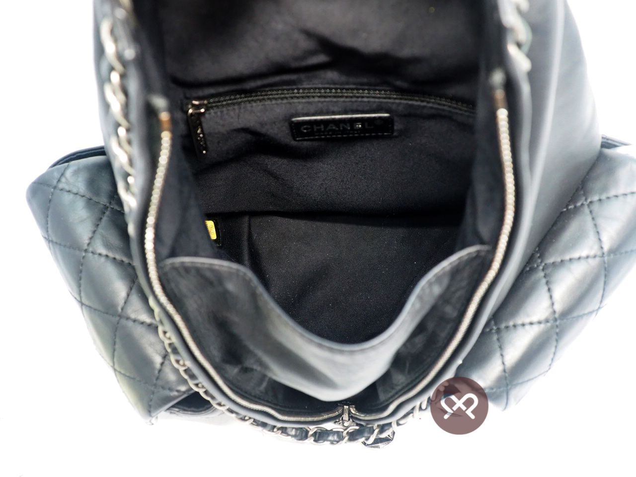 Chanel 17018971 Black Lambskin Double Pockets Drawstring Backpack Ruthenium Hardware - Image 9