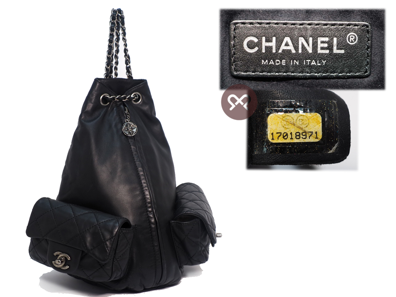 Chanel 17018971 Black Lambskin Double Pockets Drawstring Backpack Ruthenium Hardware - Image 2