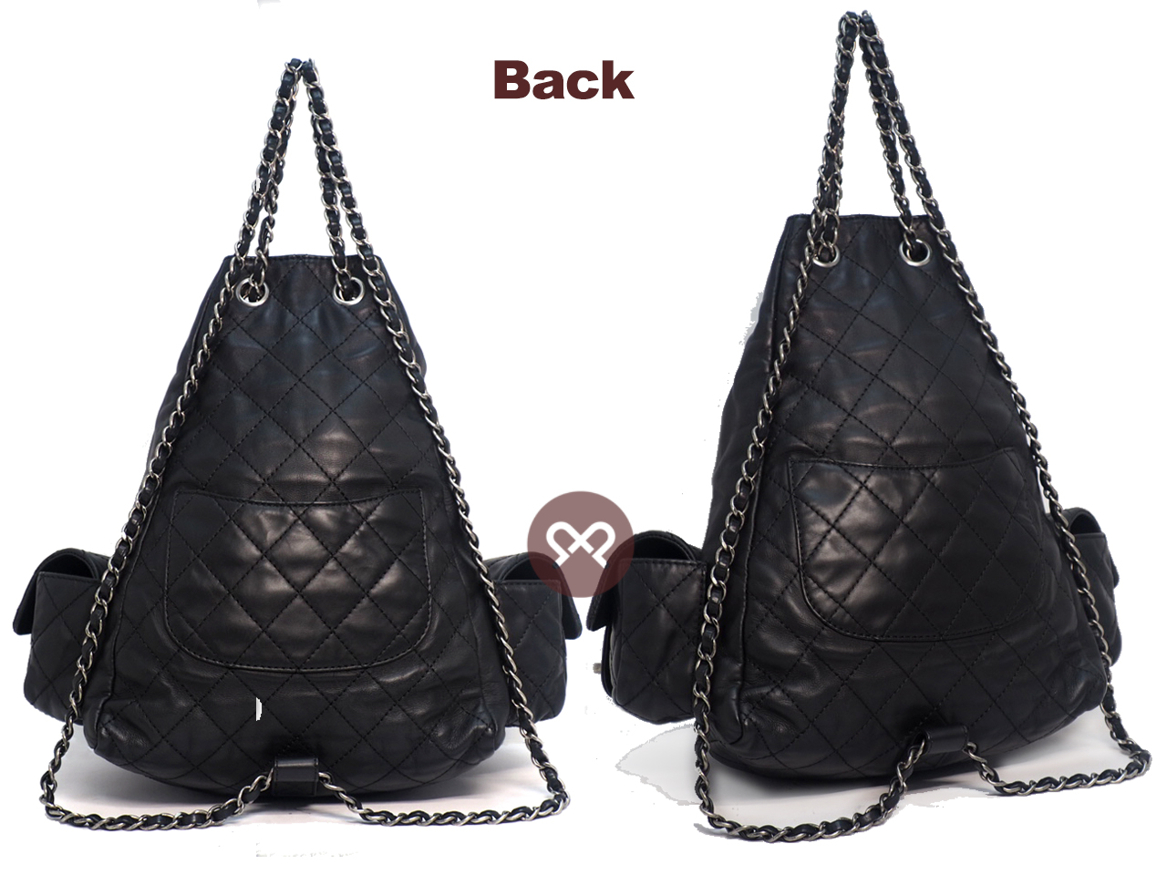 Chanel 17018971 Black Lambskin Double Pockets Drawstring Backpack Ruthenium Hardware - Image 3