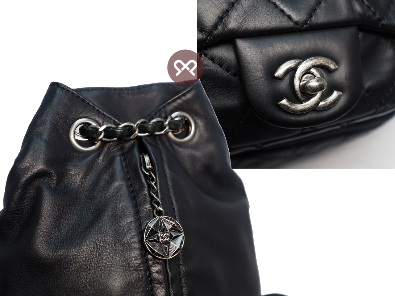 Chanel 17018971 Black Lambskin Double Pockets Drawstring Backpack Ruthenium Hardware - Image 6
