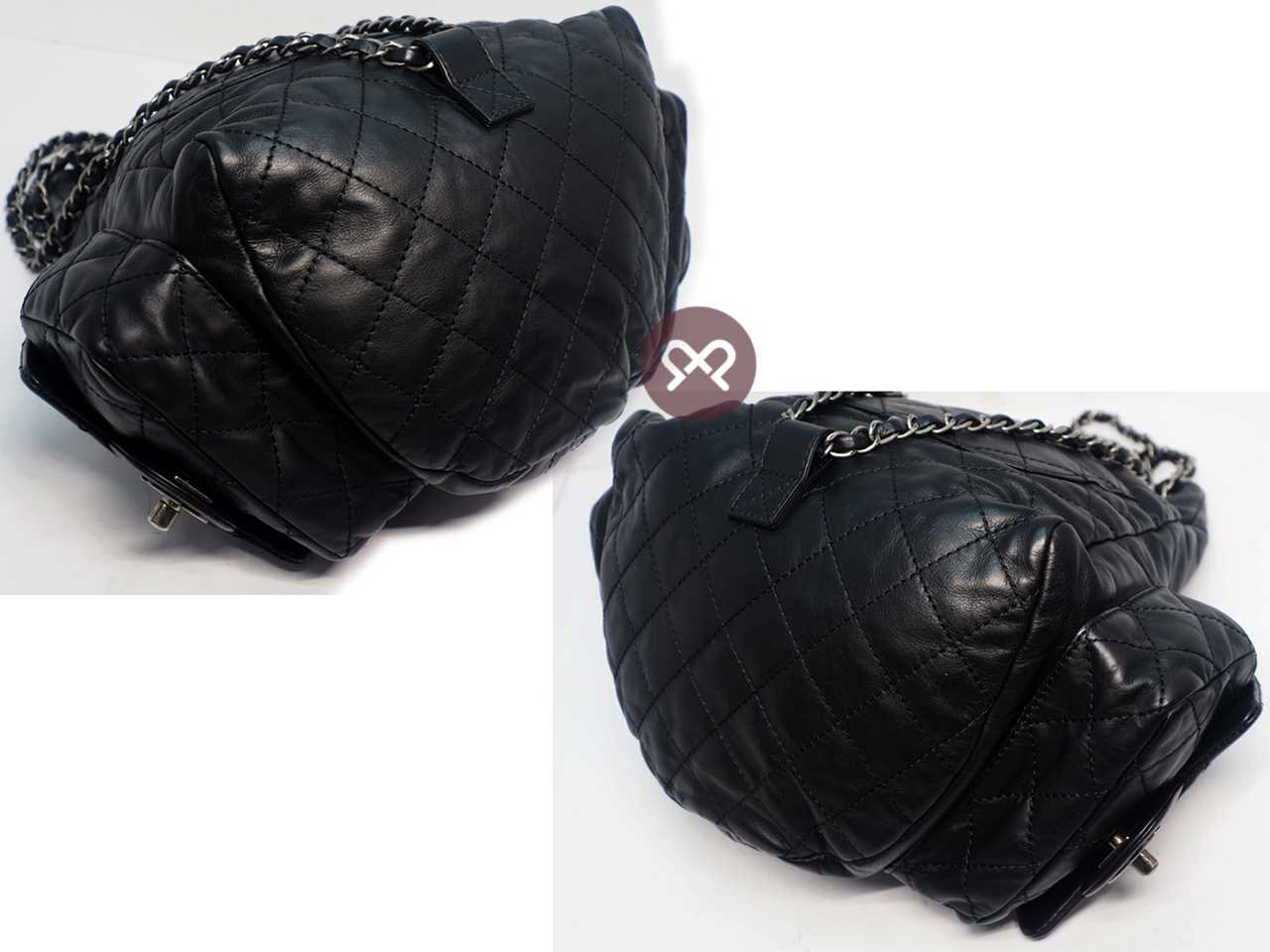 Chanel 17018971 Black Lambskin Double Pockets Drawstring Backpack Ruthenium Hardware - Image 7
