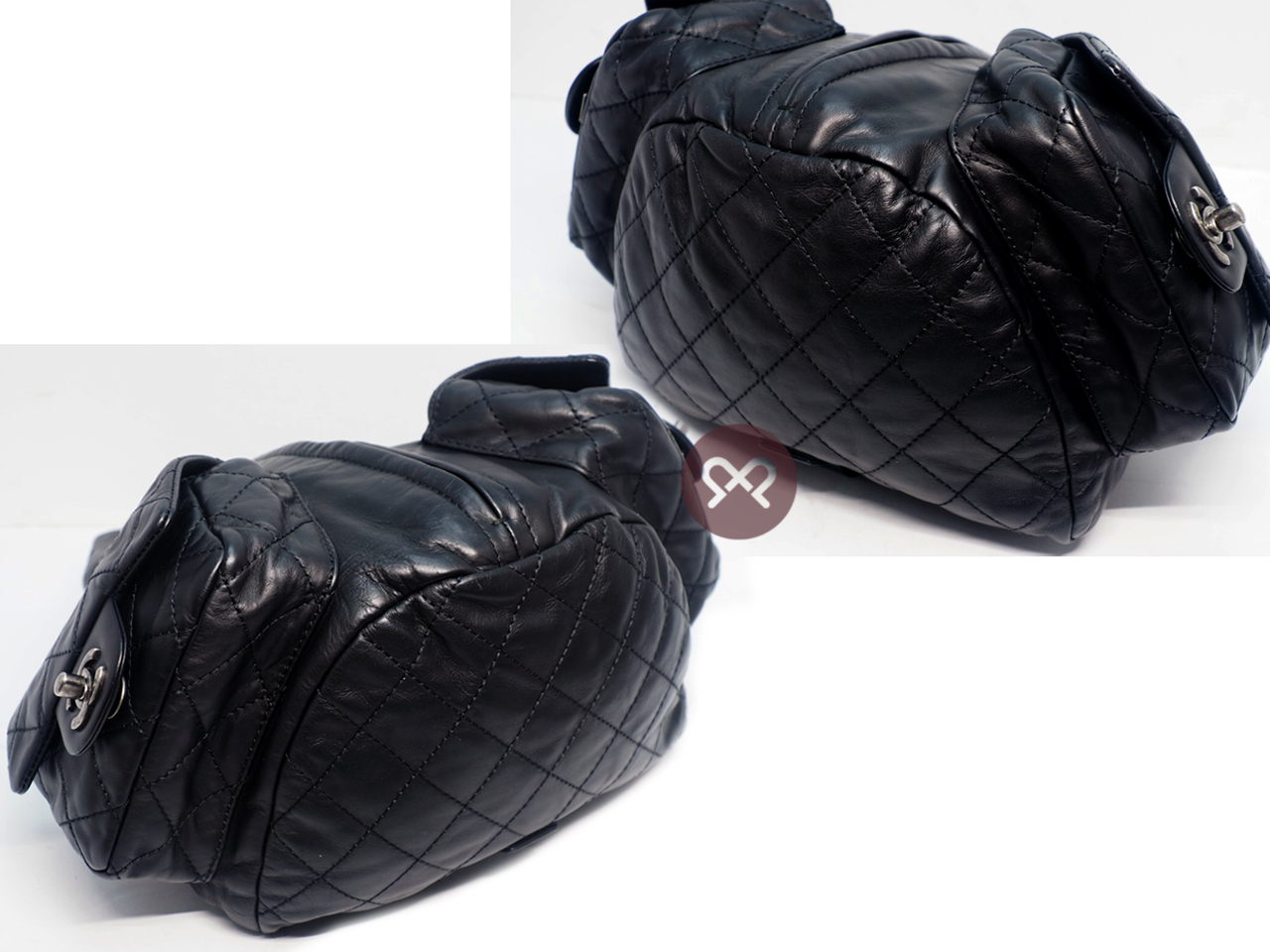 Chanel 17018971 Black Lambskin Double Pockets Drawstring Backpack Ruthenium Hardware - Image 8