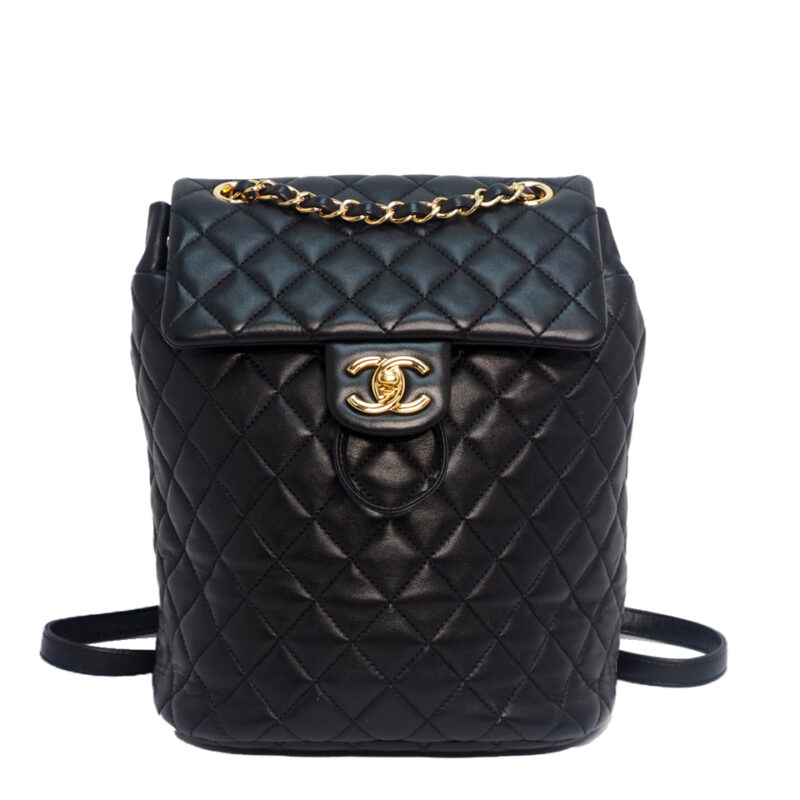 Chanel 27353923 Black Lambskin Timeless Urban Spirit Drawstring Backpack Gold-Tone Hardware