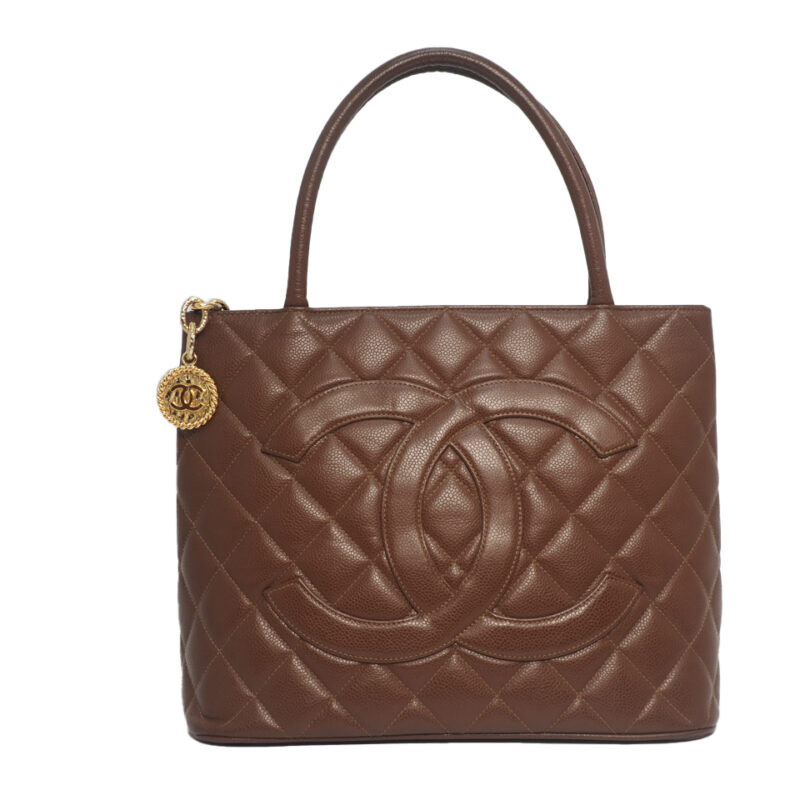 Chanel 5413382 Brown/ Camel CC Quilted Caviar Medallion Tote Gold Hardware