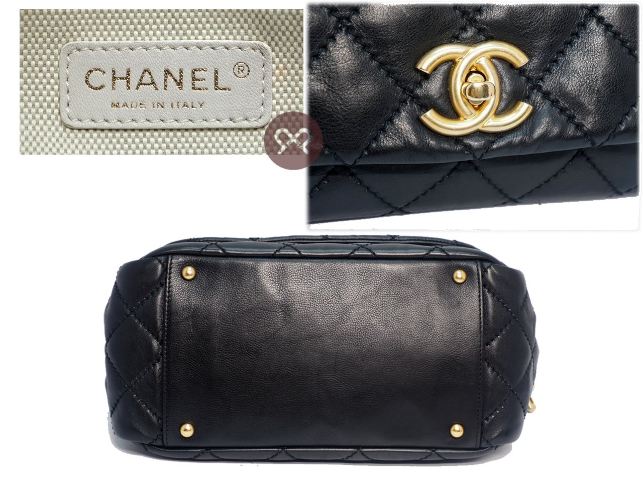 Chanel 14446101 Black Distressed 30cm Calf Accordion Flap Mat Gold Hardware - Image 4