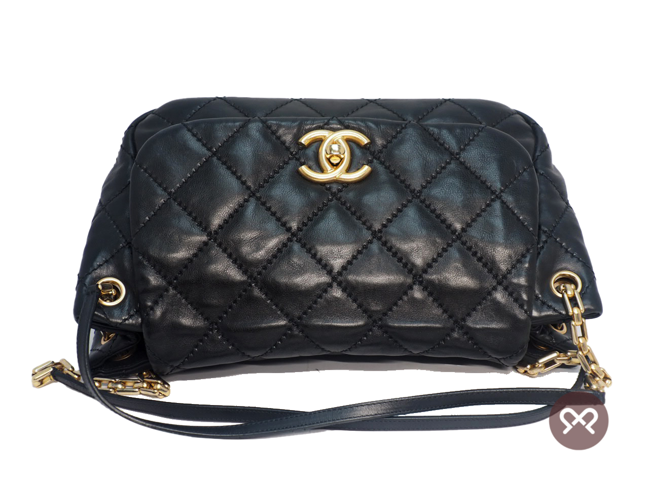 Chanel 14446101 Black Distressed 30cm Calf Accordion Flap Mat Gold Hardware - Image 5