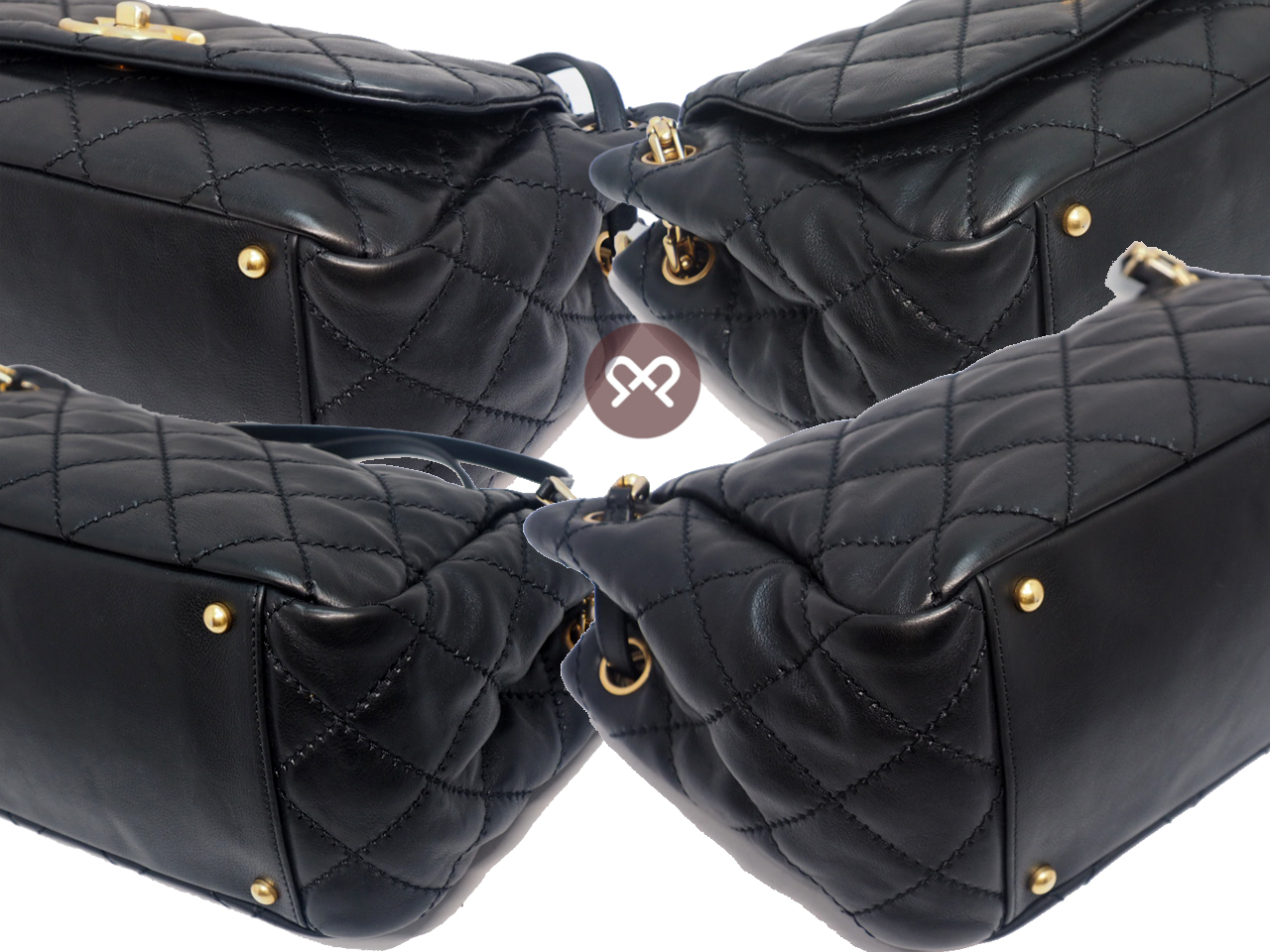 Chanel 14446101 Black Distressed 30cm Calf Accordion Flap Mat Gold Hardware - Image 6