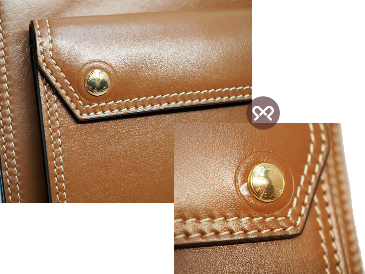 NEW ! Burberry Malt Brown Mini Topstitched Leather Pocket Bag Top Handle 2-way Bag with Strap - Image 9
