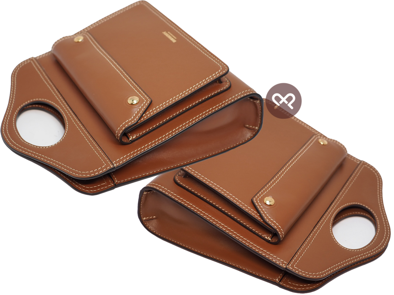 NEW ! Burberry Malt Brown Mini Topstitched Leather Pocket Bag Top Handle 2-way Bag with Strap - Image 5