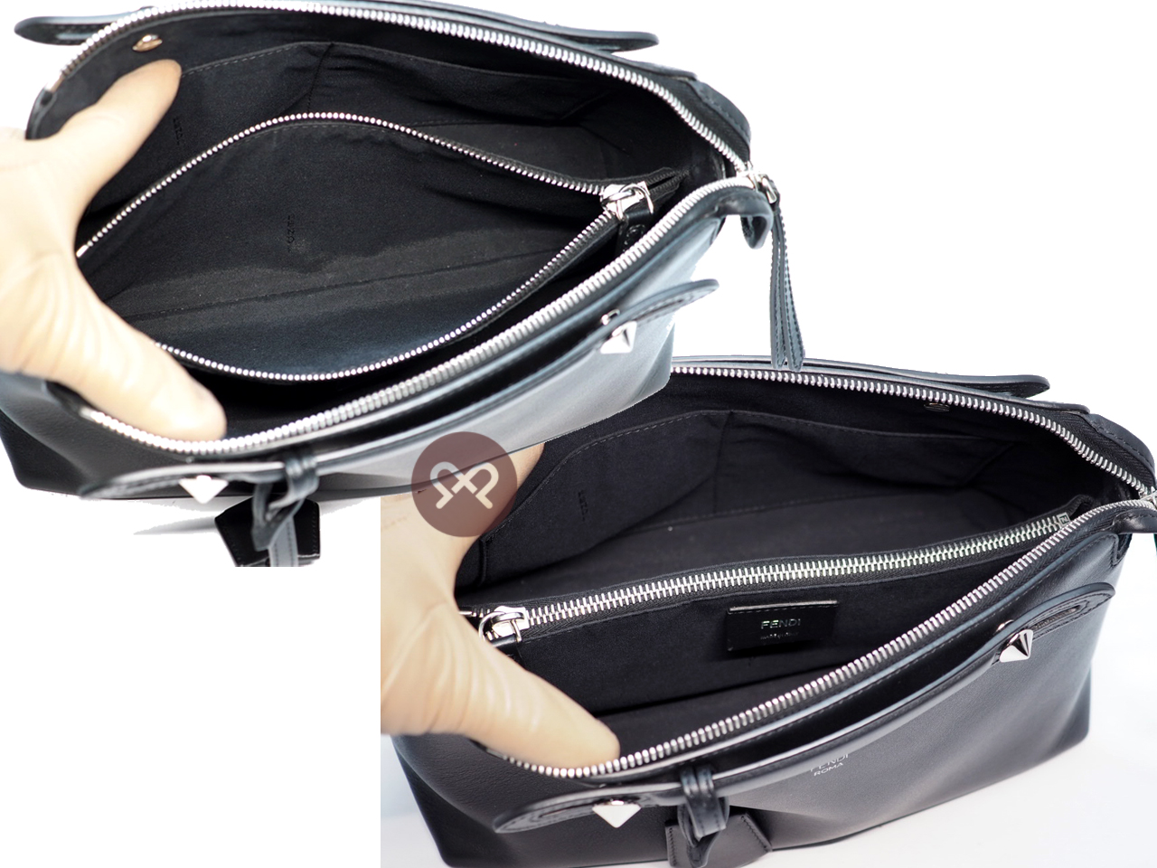 Fendi 8BL1245 BY THE WAY Regular Black Leather Medium Boston Bag with Strap - Image 6