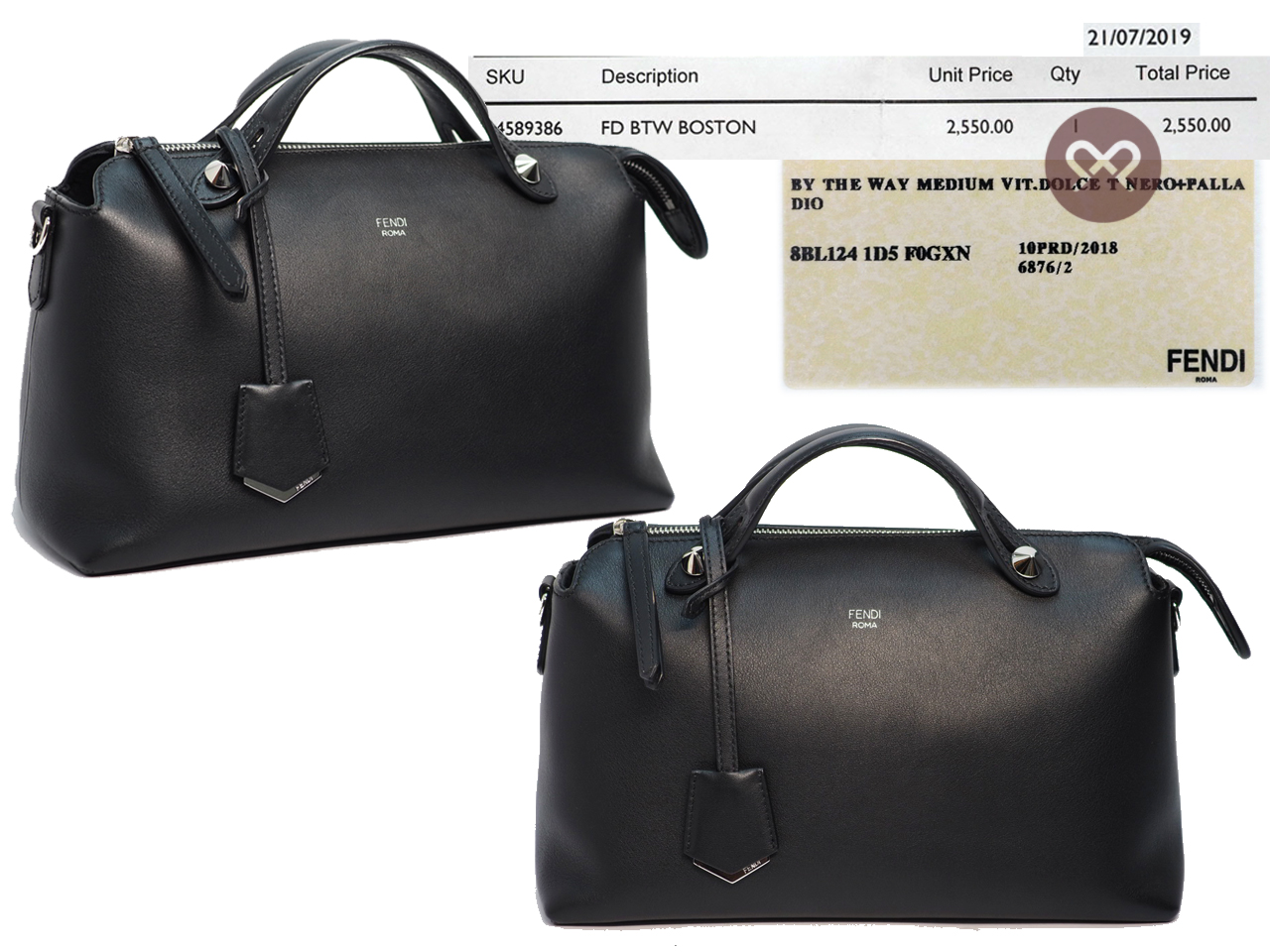 Fendi 8BL1245 BY THE WAY Regular Black Leather Medium Boston Bag with Strap - Image 2