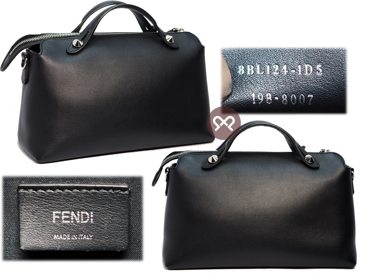 Fendi 8BL1245 BY THE WAY Regular Black Leather Medium Boston Bag with Strap - Image 3