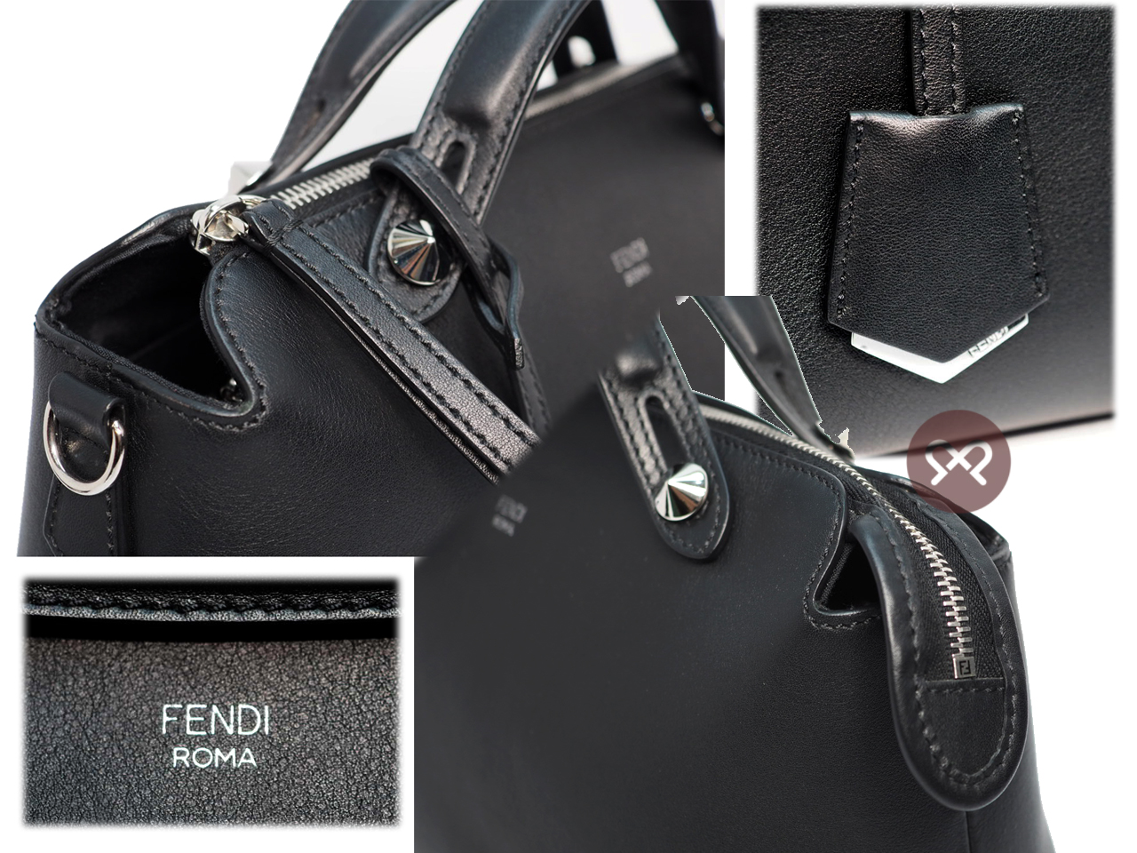 Fendi 8BL1245 BY THE WAY Regular Black Leather Medium Boston Bag with Strap - Image 5