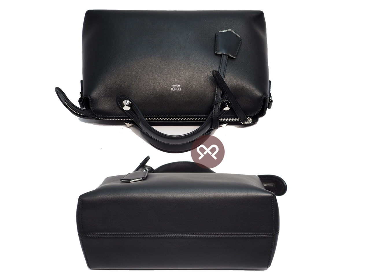 Fendi 8BL1245 BY THE WAY Regular Black Leather Medium Boston Bag with Strap - Image 4